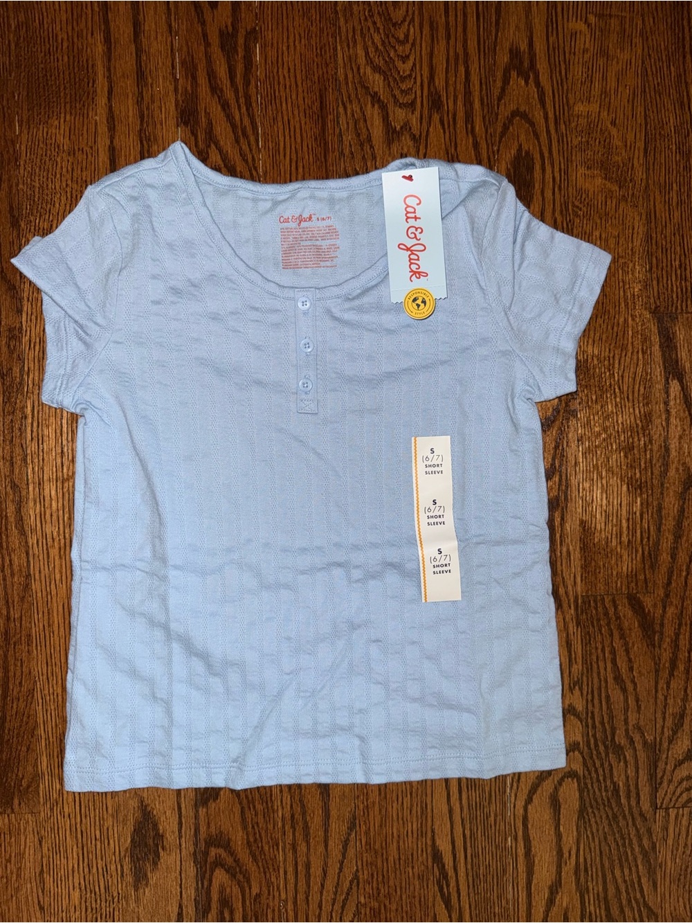 Cat & Jack Light Blue Girls' Short Sleeve Henley Tee